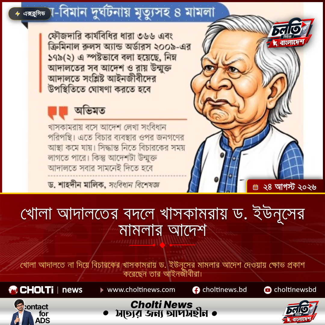 খোলা আদালতের বদলে খাসকামরায় ড. ইউনূসের মামলার আদেশ