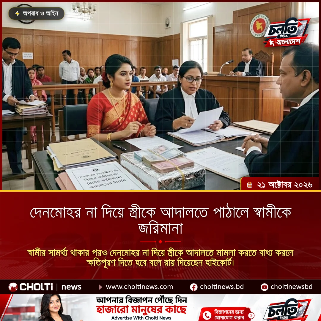 দেনমোহর না দিয়ে স্ত্রীকে আদালতে পাঠালে স্বামীকে জরিমানা